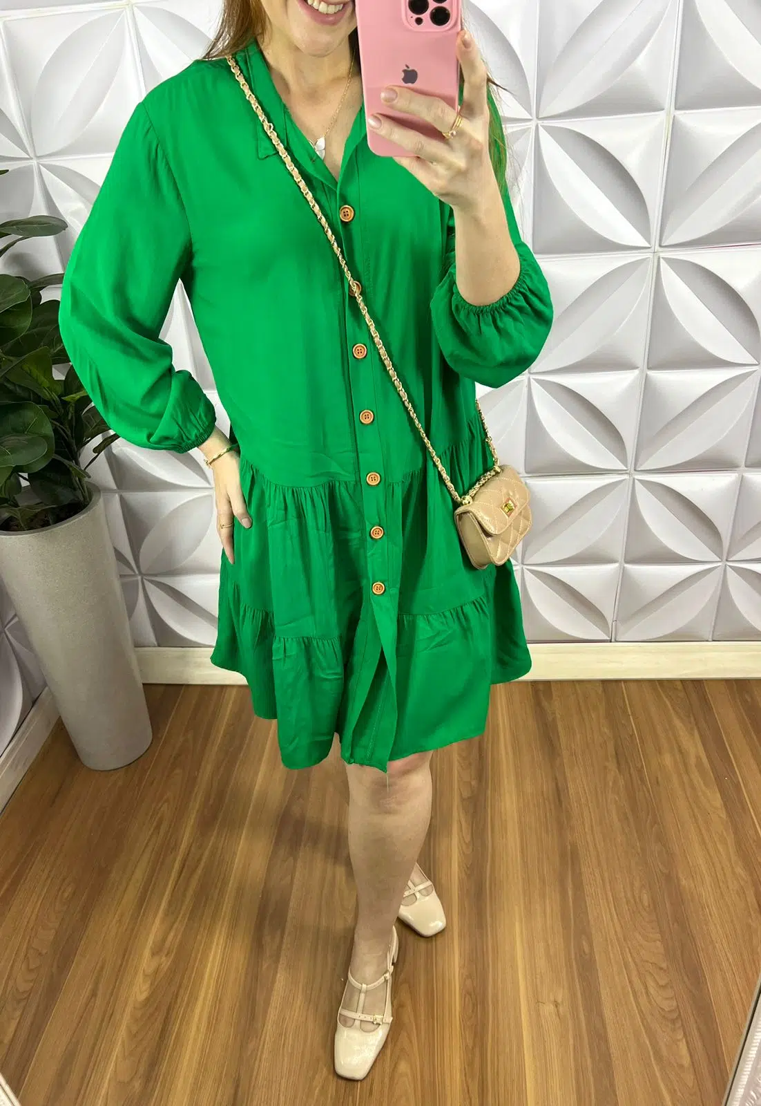 Vestido Viscolinho Oversized Manga Longa Geysa - Verde - Milla Chic