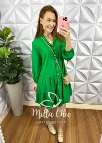Milla Chic - millachic com br vestido viscolinho oversized manga longa geysa verde Vestido Viscolinho Oversized Manga Longa Geysa - Verde - Milla Chic