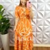 Vestido Viscolinho Torcido No Busto Mídi Fabiane - Laranja - Milla Chic