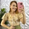 Blusa Alfaiataria Com Manga No Linho Bordado Toda Drapeada Nina - Nude - Milla Chic