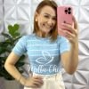 Blusa Canelada Ribana Candy Color Listrada Mila - Azul - Milla Chic