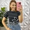 Blusa Canelada Ribana Candy Color Listrada Mila - Preto - Milla Chic