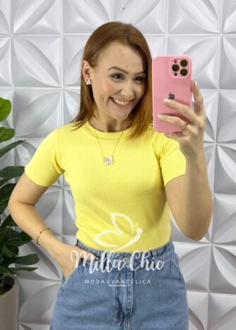 Blusa Canelada Ribana Candy Color Mila - Manteiga - Milla Chic