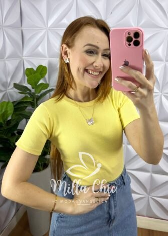 Blusa Canelada Ribana Candy Color Mila - Manteiga - Milla Chic