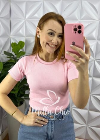 Blusa Canelada Ribana Candy Color Mila - Rosa Ballet - Milla Chic