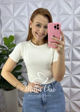 Blusa Canelada Ribana Candy Color Mila - Branca - Milla Chic