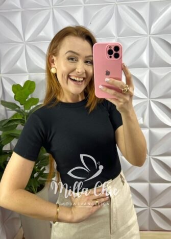 Blusa Canelada Ribana Candy Color Mila - Preta - Milla Chic