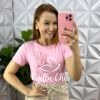 Blusa Com Aplicação de Flor No Viscolycra Florença - Rosa Balé - Milla Chic