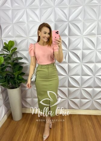Blusa Crepe Alfaiataria Manga Princesa Miriam - Rosa - Milla Chic