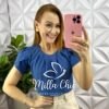 Blusa Dunna Manga Envelopada Com Drapeados No Busto Dany- Azul - Milla Chic