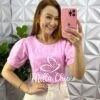 Blusa Linho bordado Manga Princesa Lara - Rosa - Milla Chic