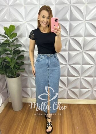 Milla Chic - millachic com br blusa malha de algodao manga de guipper bordado de perola paula preta 2 Blusa Malha De Algodão Manga De Guipper Bordado De Perola Paula - Preta - Milla Chic