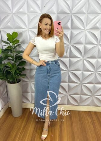 Milla Chic - millachic com br blusa malha de algodao manga de guipper bordado de perola paula verde copia 3 Blusa Malha De Algodão Manga De Guipper Bordado De Perola Paula - Branca - Milla Chic