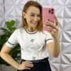 Blusa Tricot Com Bordado Floral Viviane - Branca - Milla Chic