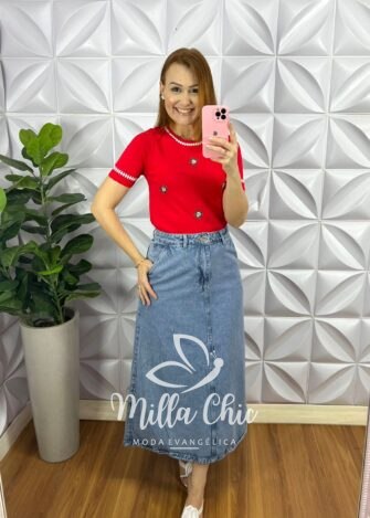 Milla Chic - millachic com br blusa tricot com bordado floral viviane vermelha 4 Blusa Tricot Com Bordado Floral Viviane - Vermelha - Milla Chic