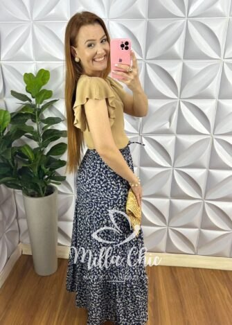 Blusa Tricot Modal Com Manga Babadinho Sacha - Areia - Milla Chic