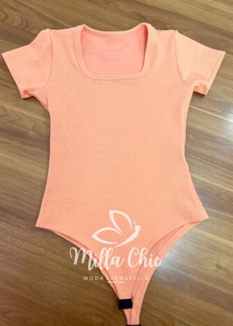 Milla Chic - millachic com br body anarruga gola u com elastano paloma salmao 6 Body Anarruga Gola U Com Elastano Paloma - Salmão - Milla Chic