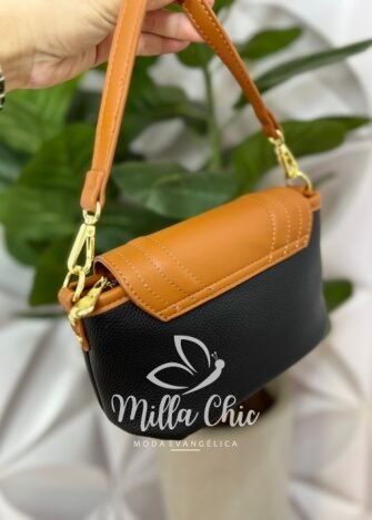 Bolsa Pequena Com Alça Bicolor Fatima - Preta e Marrom - Milla Chic