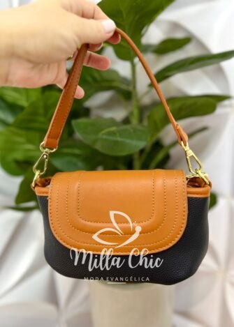 Bolsa Pequena Com Alça Bicolor Fatima - Preta e Marrom - Milla Chic