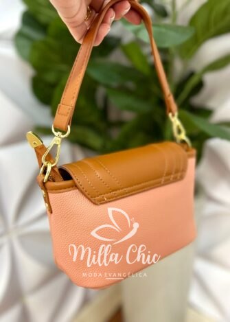 Bolsa Pequena Com Alça Bicolor Fatima - Rosa e Marrom - Milla Chic