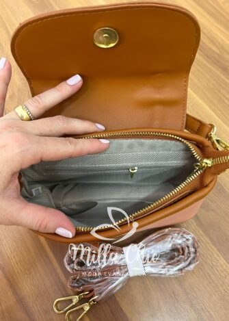 Bolsa Pequena Com Alça Bicolor Fatima - Rosa e Marrom - Milla Chic