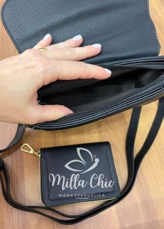Bolsa Pequena Com Alça E Carteira Hellen - Preta - Milla Chic