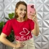 Blusa Linho bordado Manga Princesa Lara - Vermelha - Milla Chic