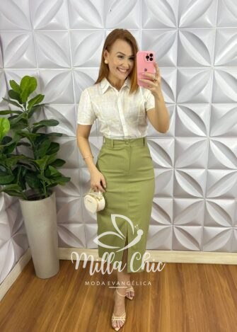 Camisa Cambraia de Linho Bordado Manga Princesa Yasmim - Branca - Milla Chic