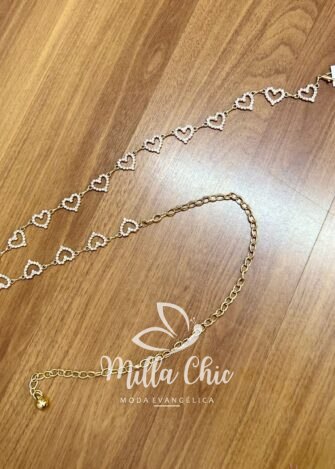 Cinto Com Coração de Strass Com Regulagem Caroline - Dourado - Milla Chic