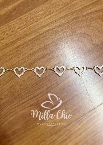 Cinto Com Coração de Strass Com Regulagem Caroline - Dourado - Milla Chic