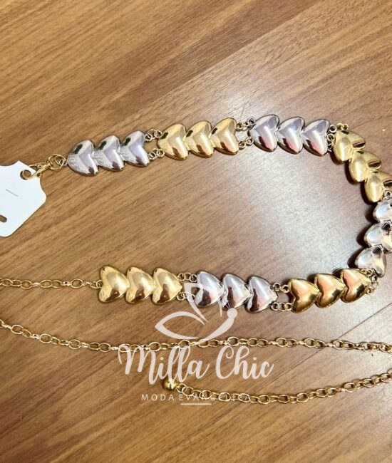 Cinto Com Trio De Coração bicolor Bianca - Prata e Dourado - Milla Chic