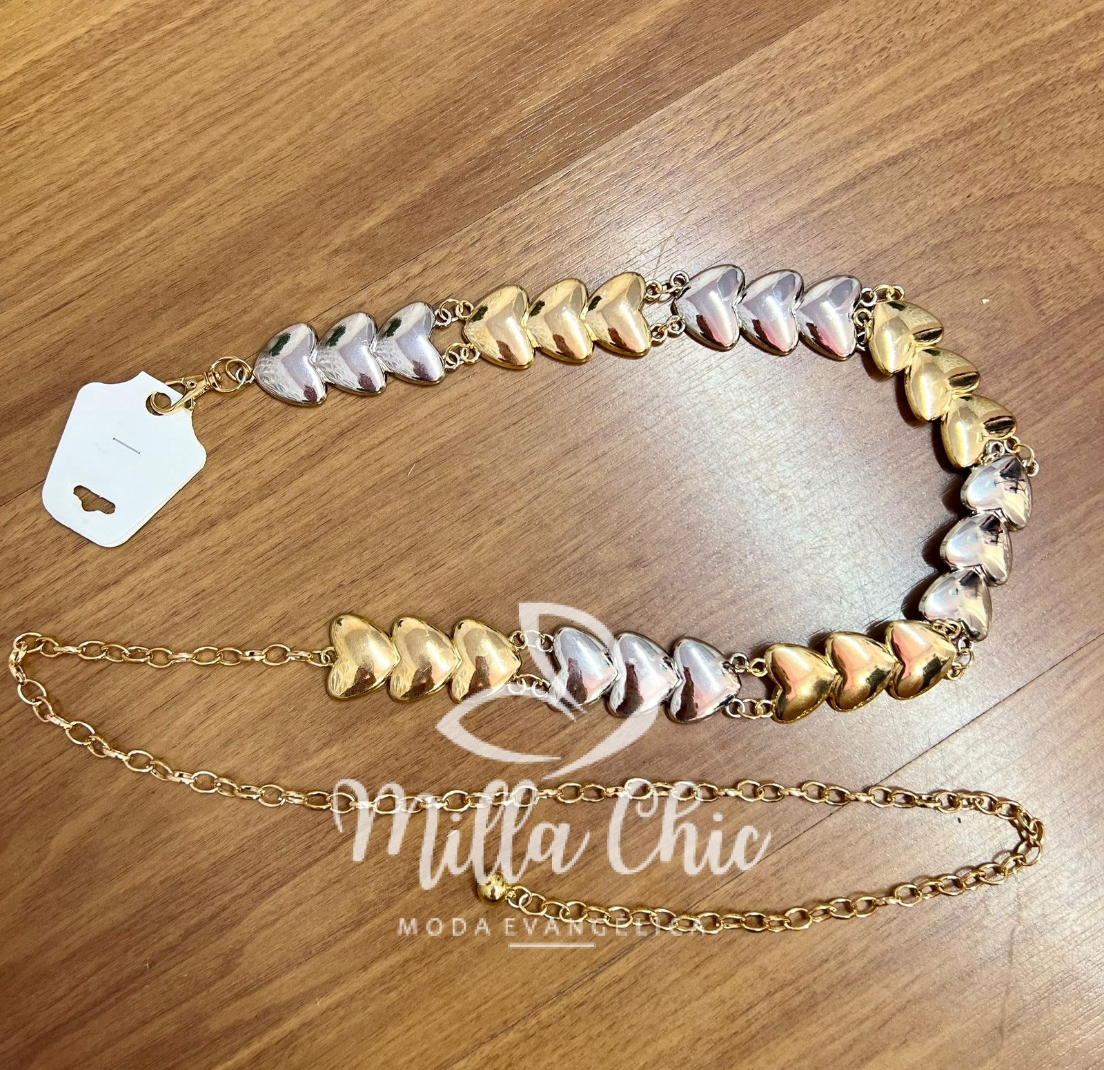 Cinto Com Trio De Coração bicolor Bianca - Prata e Dourado - Milla Chic