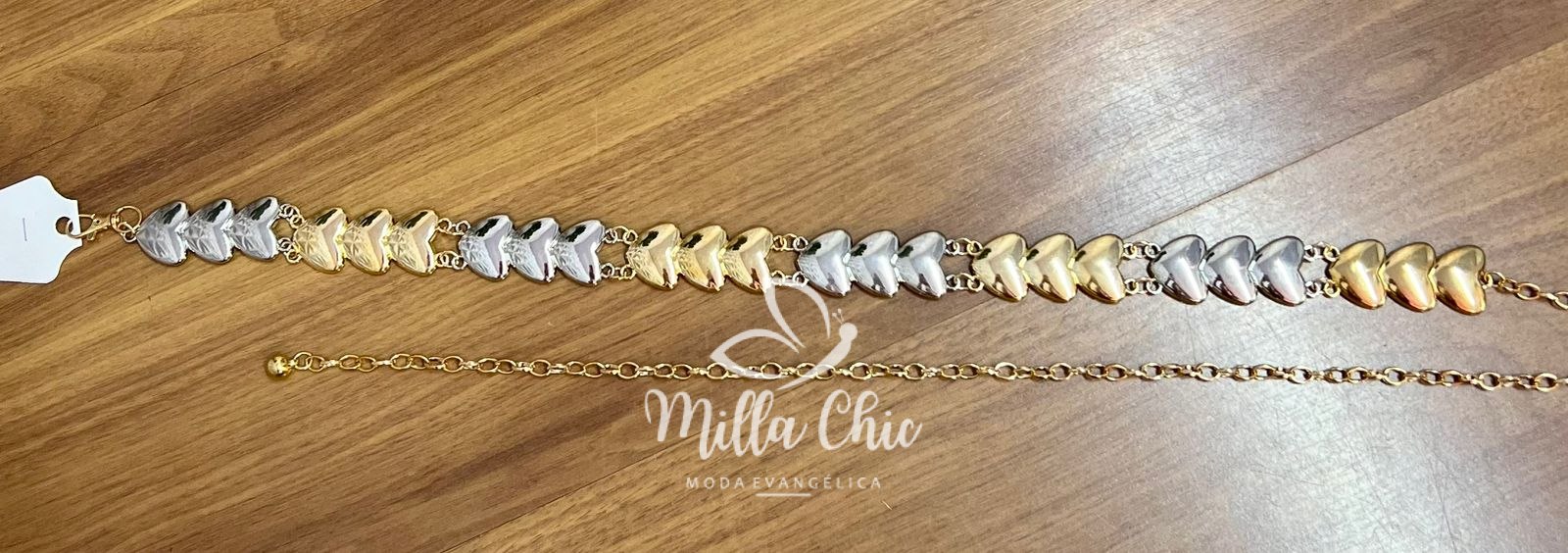 Cinto Com Trio De Coração bicolor Bianca - Prata e Dourado - Milla Chic