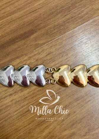Cinto Com Trio De Coração bicolor Bianca - Prata e Dourado - Milla Chic