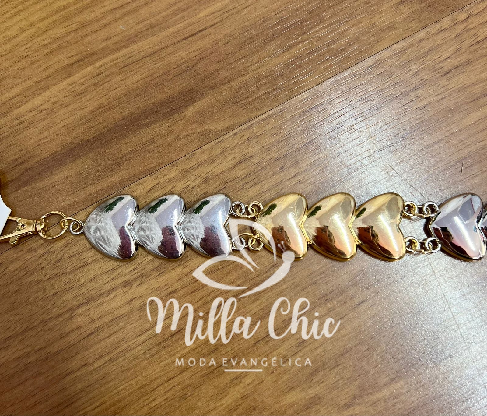 Cinto Com Trio De Coração bicolor Bianca - Prata e Dourado - Milla Chic