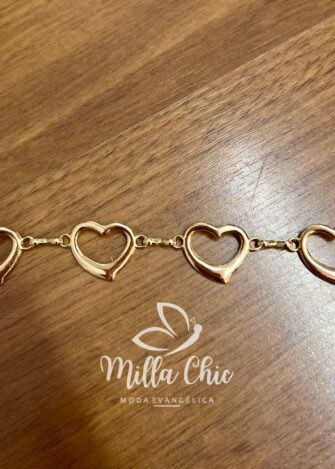 Cinto Corrente De Coração Com Regulagem Amélia - Dourado - Milla Chic