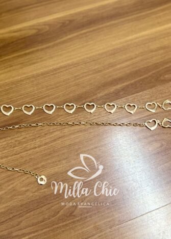 Cinto Corrente De Coração Com Regulagem Amélia - Dourado - Milla Chic