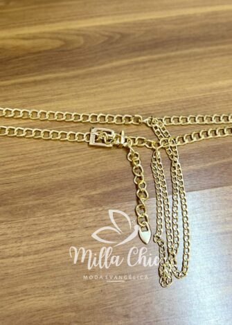 Cinto De Corrente Com Fivela De Metal Fábia - Dourado - Milla Chic