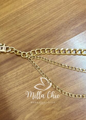 Cinto De Corrente Com Fivela De Metal Fábia - Dourado - Milla Chic