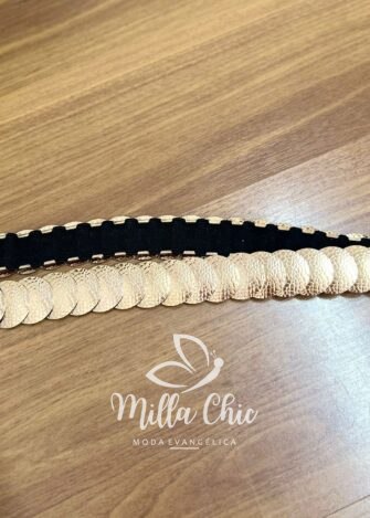 Cinto De Elástico Com Moedas De Metal Mila - Dourada - Milla Chic