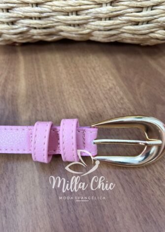 Cinto Médio Com Fivela Dourada Celia - Nude - Milla Chic