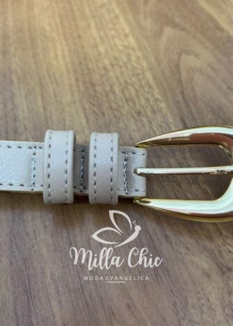 Cinto Médio Com Fivela Dourada Celia - Nude - Milla Chic