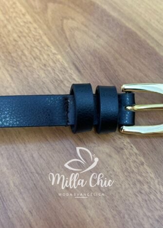 Cinto Médio Com Fivela Dourada Celia - Nude - Milla Chic