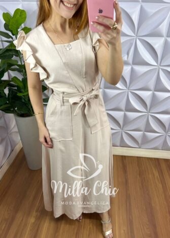 Conjunto Alfaiataria Marrant Com Saia Longa Kate - Areia - Milla Chic