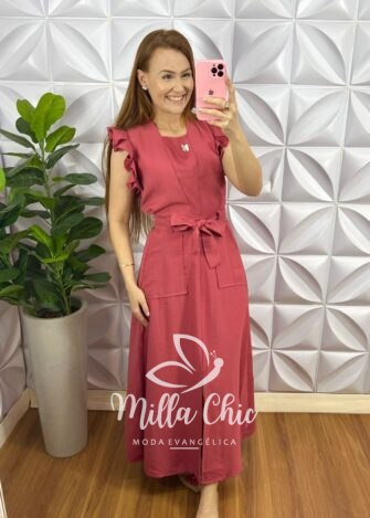 Conjunto Alfaiataria Marrant Com Saia Longa Kate - Goiaba - Milla Chic