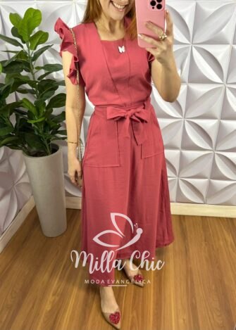 Conjunto Alfaiataria Marrant Com Saia Longa Kate - Goiaba - Milla Chic