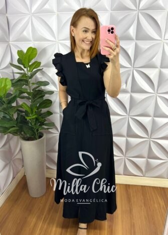 Conjunto Alfaiataria Marrant Com Saia Longa Kate - Preto - Milla Chic