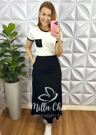 Conjunto Moletinho Saia Longuete Com Bolso Faby - Preto - Milla Chic