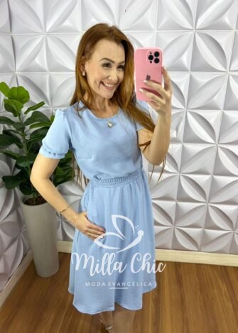 Conjunto Tecido Dunna Com Saia Godê Milena - Baby Blue - Milla Chic