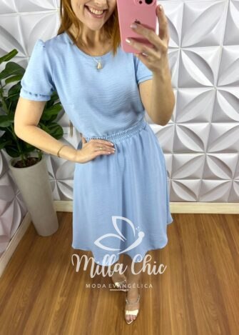 Conjunto Tecido Dunna Com Saia Godê Milena - Baby Blue - Milla Chic